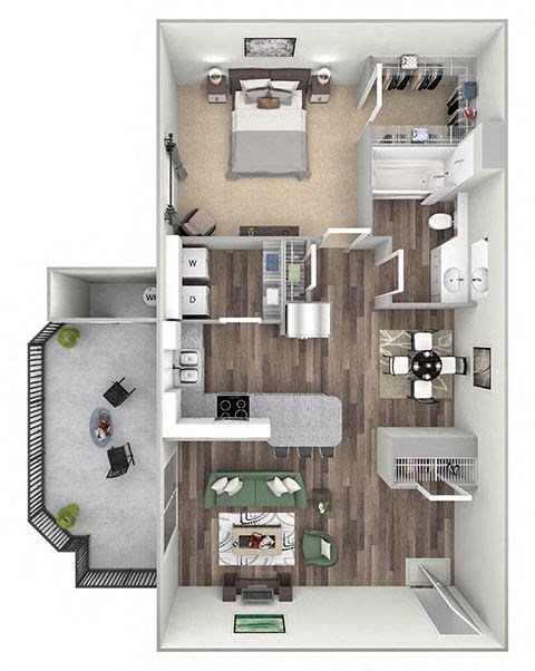 Willow Springs Apartments floor plan A1 Ashton 1 bed 1 bath 2D